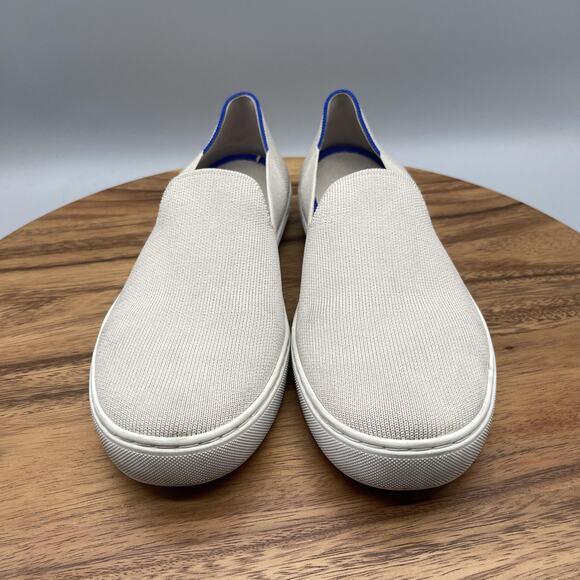 Rothy's Slip On Shoes Womens Size 10 Beige Ecru Knit Blue Trim Casual Sneakers - Picture 2 of 8